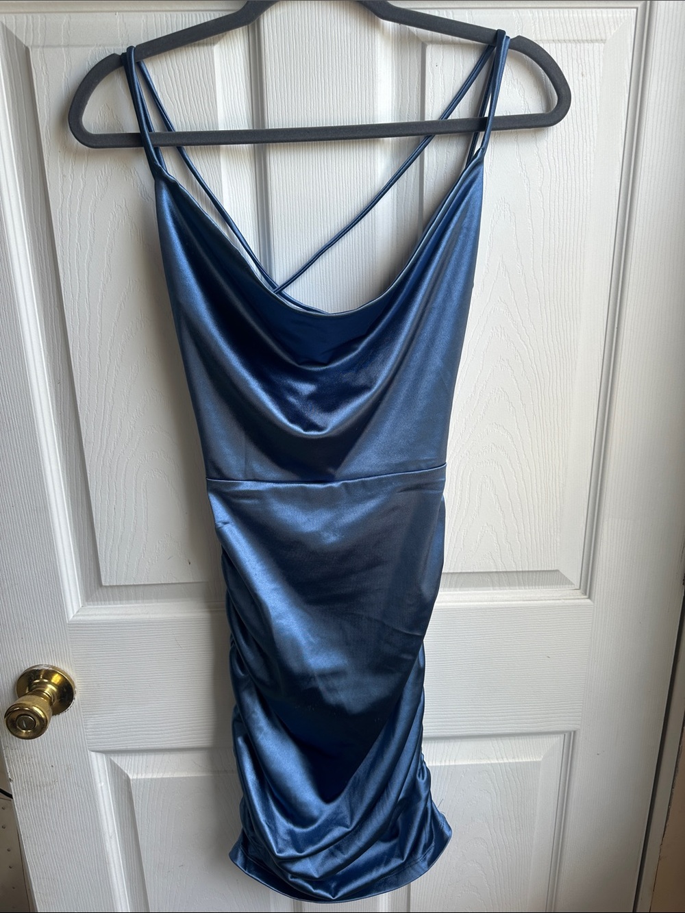 Windsor Satin Cowl Neck Mini Dress in Navy Blue